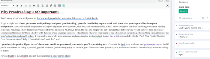 Proofreading example from Grammarly, a proofreading software. Vaia Magazine
