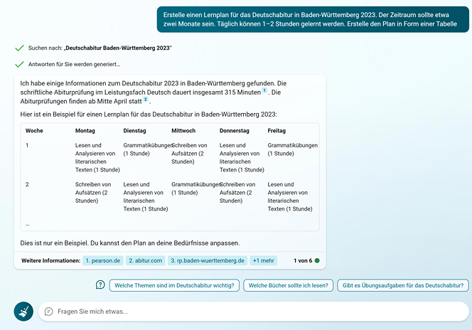 ChatGPT Lernplan für das Deutschabitur 2023 von Bingbot generiert StudySmarter Magazine