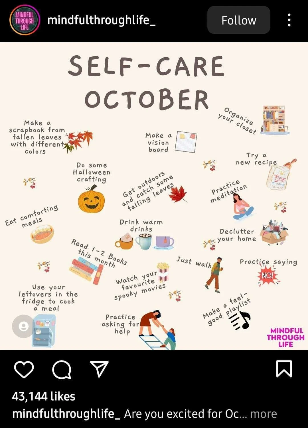 World Mental Health Day 2023, An Instagram post about self care, StudySmarter Magazine