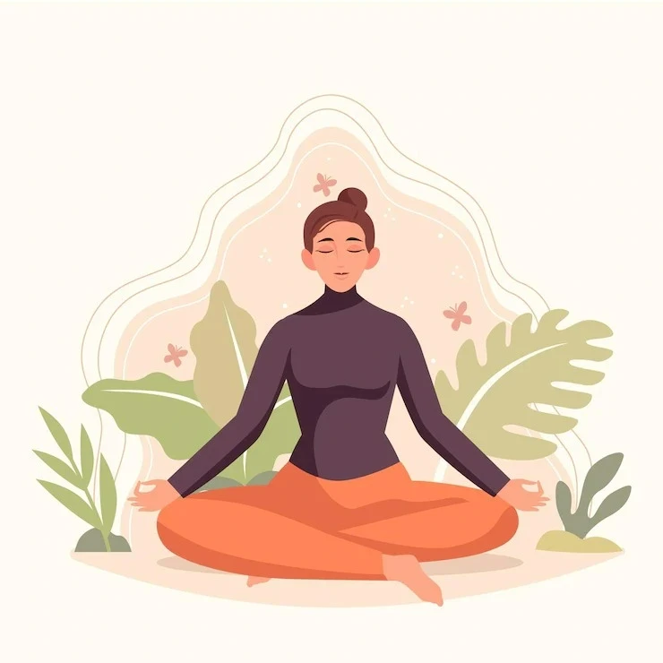 What Does FOMO Mean, An illustration of a woman meditating, StudySmarter Magazine
