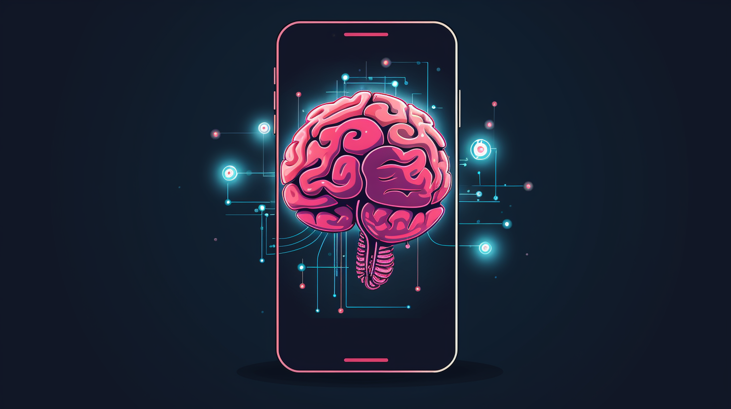 Illustration of a brain popping out of a phone to illustrate a social media post - StudySmarter Magazine