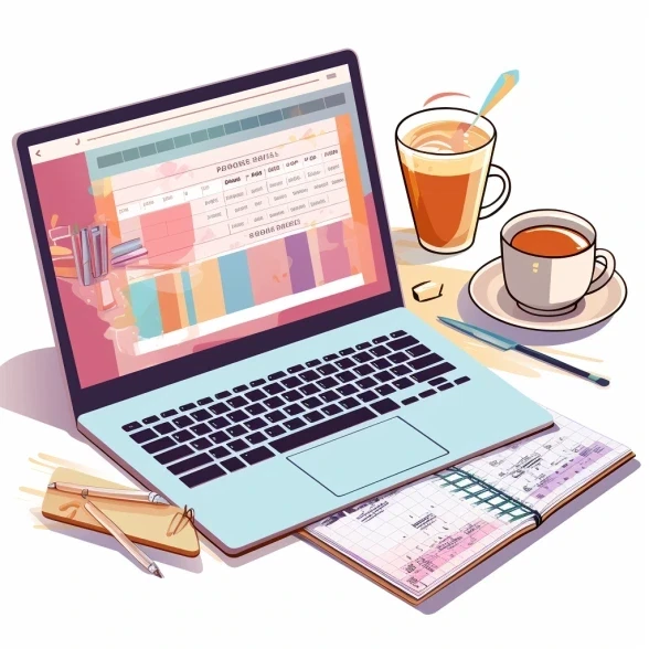 How to make revision notes, A laptop with revision notes and a tea next to it, StudySmarter Magazine