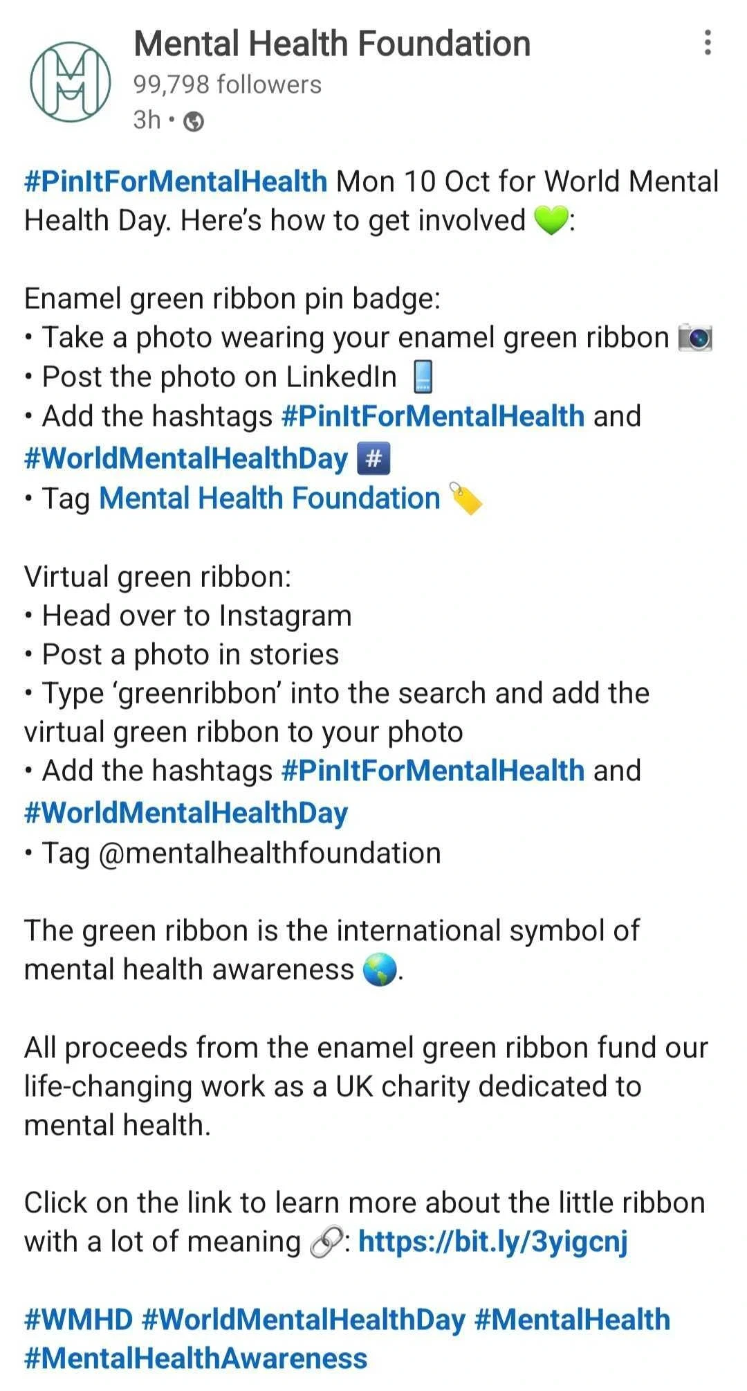  I Wear Green for Mental Health Awareness Month Badge